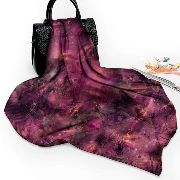 Hot Pink Abstract Cosmic Square Pure Silk Scarf - Picture 8 of 9